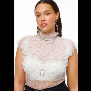 Zara Limited Edition White Ruffle Lace Sleeveless Top